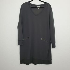 J. Jill‎ Womens Tunic Sweatshirt Size L Petite Zip Pockets V-Neck Textured FLAW